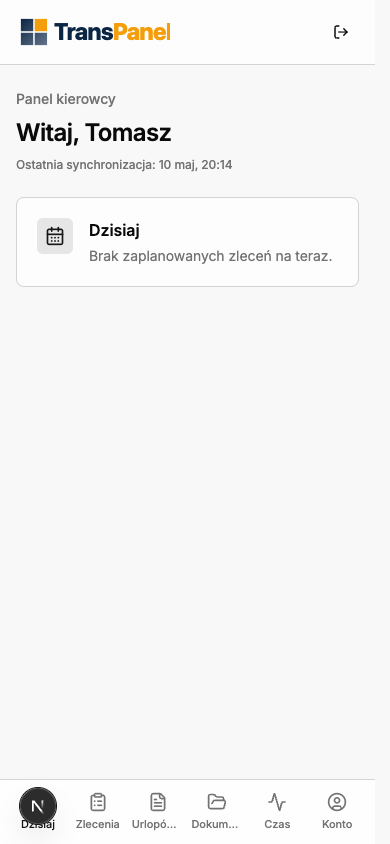 Panel kierowcy TransPanel w widoku mobilnym